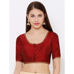 SALWAR STUDIO Women Maroon Woven Design Readymade Saree Blouse-picture-16
