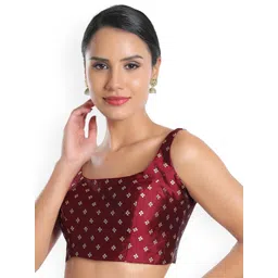 Salwar Studio Women Maroon Woven Design Square Neck Silk Saree Blouse-picture-30