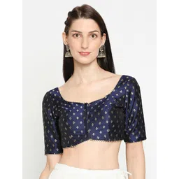 SALWAR STUDIO Women Navy Blue Woven-Design Saree Blouse-picture-33