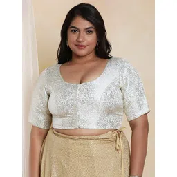 SALWAR STUDIO Women Plus Size Brocade Readymade Saree Blouse-picture-41