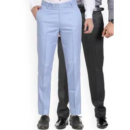 Sam and Jack Men Black & Blue  Pack of 2 Smart Chambray Trousers-picture-16