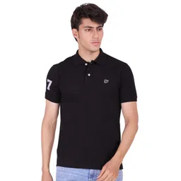 Sam and Jack Men Black Solid Polo Collar Cotton T-shirt-picture-10