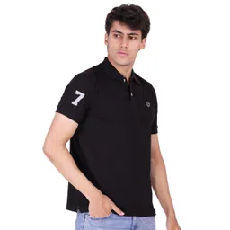 Sam and Jack Men Black Solid Polo Collar Cotton T-shirt image 3