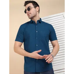 Sam and Jack Men Smart Slim Fit Solid Spread Collar Cotton Casual Shirt-picture-34
