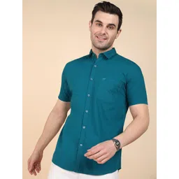 Sam and Jack Men Smart Slim Fit Solid Spread Collar Cotton Casual Shirt-picture-35