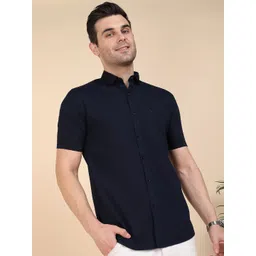 Sam and Jack Men Smart Slim Fit Solid Spread Collar Cotton Casual Shirt-picture-37