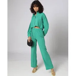 sam Women Crinkled Relaxed Fit Shirt & Pants Co-Ord Set-picture-22