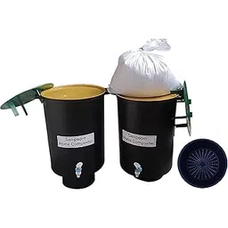 sampoorn home composter- a product of sampoorn zero waste private limited is an Aerobic Composting Kit (Two 35 Litre Composters with Sieve, Yellow Lids and Accessories)-picture-11