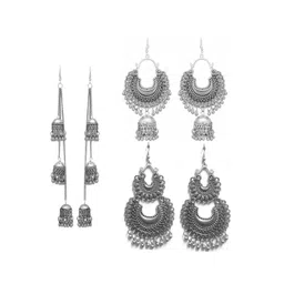 Samridhi DC Set Of 3 Silver-Plated Contemporary Chandbalis Earrings-picture-22