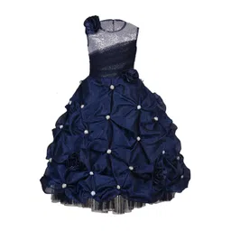 Samsara Couture Girls Navy Blue Applique Net Maxi Dress-picture-47