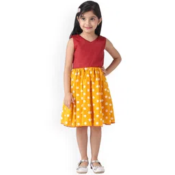 Samsara Couture Girls Red & Yellow Polka Dot Printed Fit and Flare Dress-picture-47