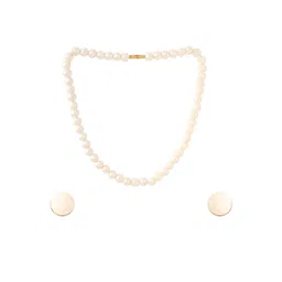 Samsiddhi Women White Pearl Choker Necklace & Earring Set-picture-26