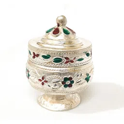 samukkaras fashions German Silver Handmade Sindoor Box / Kunguma Chimil / Kumkum Box Decorative Showpiece-6 cm-picture-10