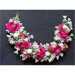 samyak Beautiful Hair Gajra Garland Handmade Floral Wedding Bridal Bridesmaid Hair Jewellery Bun | Juda Accessory | Tiara | Hair Vine Hair Veni for Women (Pink) (Pack of 1)-picture-11