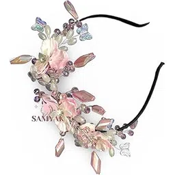 samyak Pearl & Crystal Hair Band Accessories For Women & Girls, Stylish Tiara Headband For Wedding Party Juda Bun Fashion For Bridal Hair Decoration Accessory-picture-35