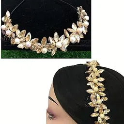 samyak Studded Metal Hairband Fancy Hairstyle For Women & Girls Trendy Party Headband Hair Accessories (Gold, Medium)-picture-24