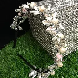 samyak Studded Metal Hairband Fancy Hairstyle For Women & Girls Trendy Party Headband Hair Accessories (Silver, Medium)-picture-25