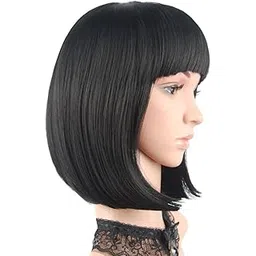 Samyak Women short full head Bob hair wig with bangs stylish Cosplay Party Replacement Hair wig-picture-48