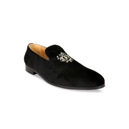 San Frissco Men Black Embroidered Velvet Loafers-picture-21