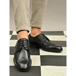 San Frissco Men Black Solid Genuine Leather Formal Brogues-picture-20