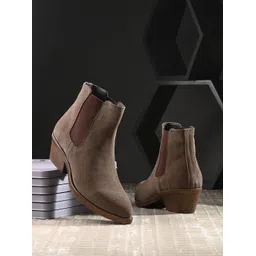 san frissco Men Chiku Leather Suede Chelsea High Heels Boots Boots For Women-picture-14