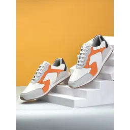 San Frissco Men Grey & Orange Colourblocked Sneakers-picture-15