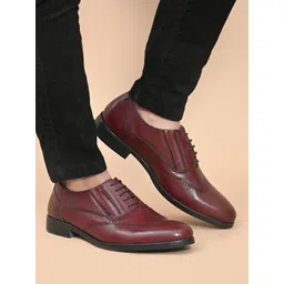 San Frissco Men Maroon Solid Leather Formal Brogues-picture-16
