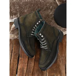 San Frissco Men Olive Green Faux Leather Lightweight Flat Boots-image-44
