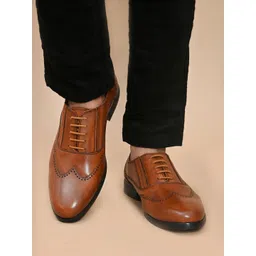 San Frissco Men Tan Brown Solid Genuine Leather Formal Brogues-picture-32