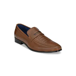 San Frissco Men Tan Brown Textured Leather Semi-Formal Penny Loafers-picture-27