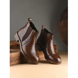 san frissco Men Tan Croco Chelsea High Top Ankle Boots Boots For Women-picture-13