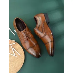 San Frissco Men Tan  Faux Leather Formal Brogue Shoes-picture-35