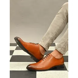 San Frissco Men Tan Solid Genuine Leather Formal Oxfords-picture-33