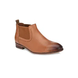 San Frissco Men Tan Solid Leather Mid-Top Flat Boots-picture-15