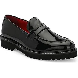 san frissco Men's Loafers Glossy Shine Shoes with Buckle/Anti-Slippery Wrinkle Free Synthetic Upper Slip-On Loafers/Durable Lightweight and Comfortable Formal Shoe-picture-17