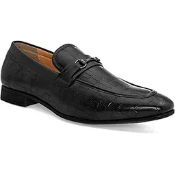 san frissco Men's Loafers Semi Casual Shoes/Black Textured Formal Shoe for Office, Slip-On Loafers/Stylish Lightweight and Comfortable Shoes - 9 (Black)-picture-21