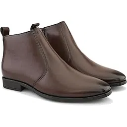 san frissco Men's Suede Boots With Slip On High-Top Chelsea Boots | Lightweight TPR Sole With Cushioned Footbed | Comfortable Footwear for Casual, Office & Everyday Use - 8 (Brown) AD 1058-picture-13