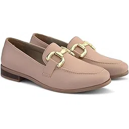 san frissco Women’s Loafers | Solid Round Toe Slip-On Shoes for Women PU Moccasins with Horsebit & Buckle | Comfortable $ Lightweight for Casual, Office & Daily Use - 5 (Pink) W 10004-picture-21