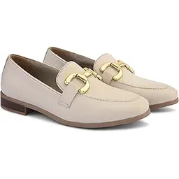 san frissco Women’s Loafers | Solid Round Toe Slip-On Shoes for Women PU Moccasins with Horsebit & Buckle | Comfortable $ Lightweight for Casual, Office & Daily Use - 6 (Nude) W 10004-picture-25