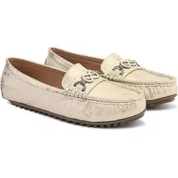 san frissco Women's Loafers Textured Slip on Shoes | Round Toe with Durable TPR Sole Stylish & Lightweight | Comfortable for Casual, Office & Daily Use for Women - 3 (Golden) W 9002-picture-20