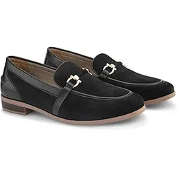san frissco Women’s Moccasin Horsebit Loafers | Solid Round Toe Slip-On Shoes for Women | Stylish & Lightweight Comfort Loafers for Office & Casual Wear - 4 (Black) W 10005-picture-39