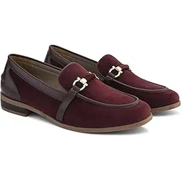 san frissco Women’s Moccasin Horsebit Loafers | Solid Round Toe Slip-On Shoes for Women | Stylish & Lightweight Comfort Loafers for Office & Casual Wear - 6 (Bordo) W 10005-picture-36