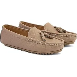 san frissco Women's Tassel Loafers | Stylish Slip-On Shoes for Women Office & Casual Wear | Lightweight, Comfortable Shoes with Durable TPR Sole Elegant Footwear for Women - 4 (Beige) W 9001-picture-55