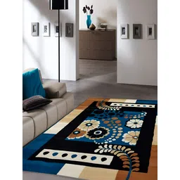 SANA CARPET Blue & Black Floral Anti-Skid Carpet-picture-23