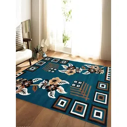 SANA CARPET Blue & Black Floral Anti-Skid Polyester Carpet-picture-28