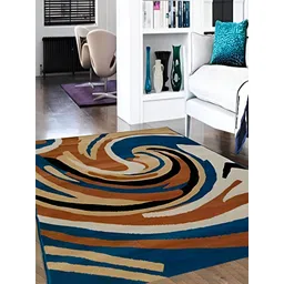 SANA CARPET Blue & Brown Abstract Anti-Skid Carpet image 1