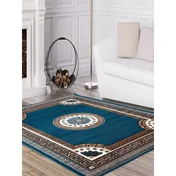 SANA CARPET Blue & Brown Floral Anti-Skid Polyester Carpet-picture-13