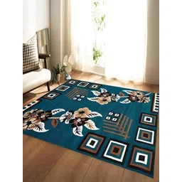 SANA CARPET Blue & White Floral Printed Anti-Skid Carpet-picture-22