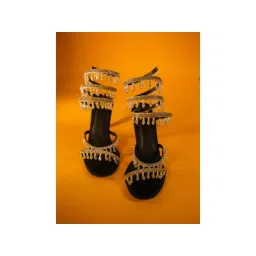 Sana K Luxurious Footwear Black Silver Spring With Emblishment Heel Sandals-picture-25