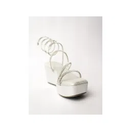 Sana K Luxurious Footwear Silver Square Toe Spring Sunshine Wedges Heels-image-8